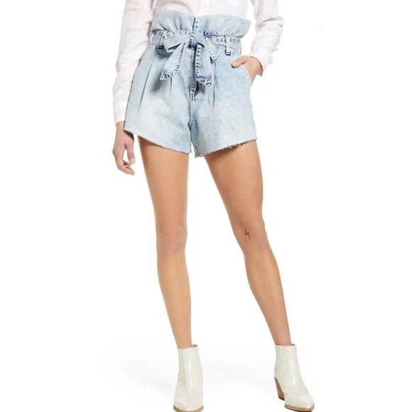 Blank NYC Pants - BLANKNYC Paperbag Jean Shorts in Caribbean Blue
